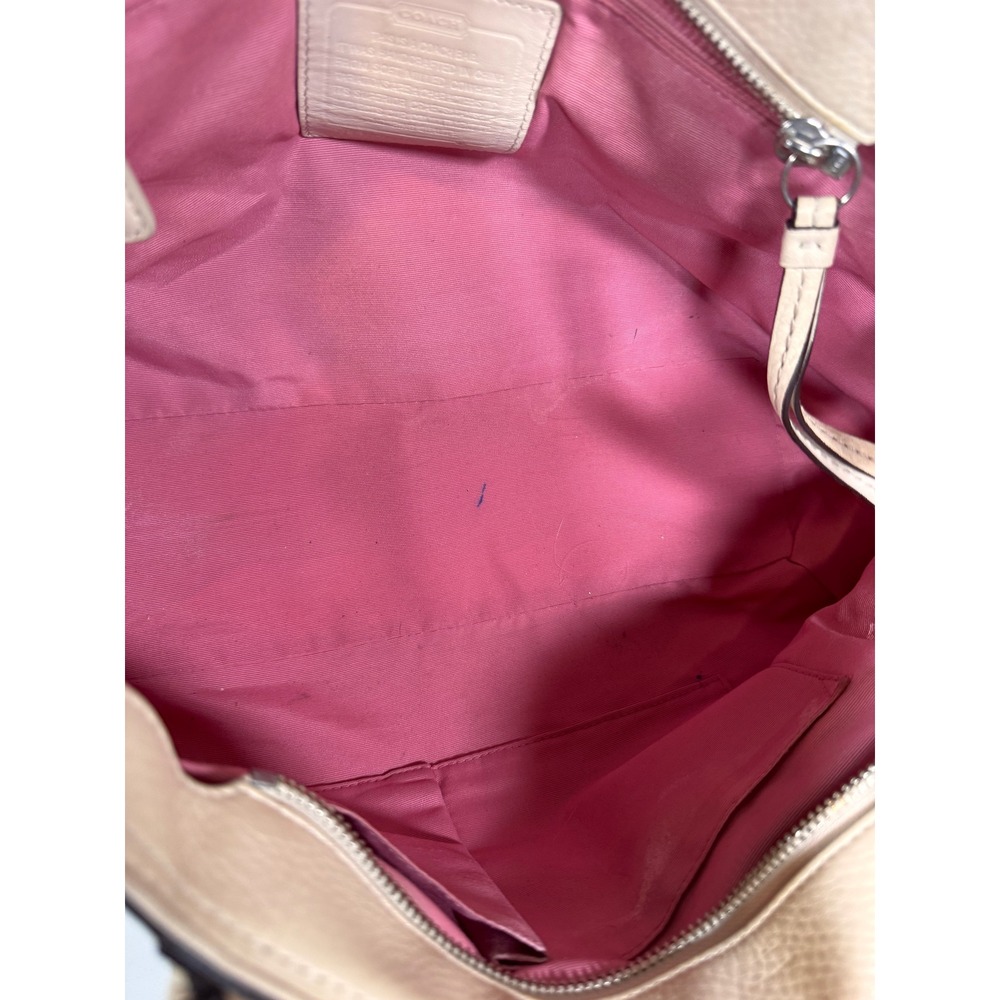 Coach Soho Pleated Tote Beige Pebbled Leather Shoulder Bag Pink Lining F13732 - Picture 5 of 7
